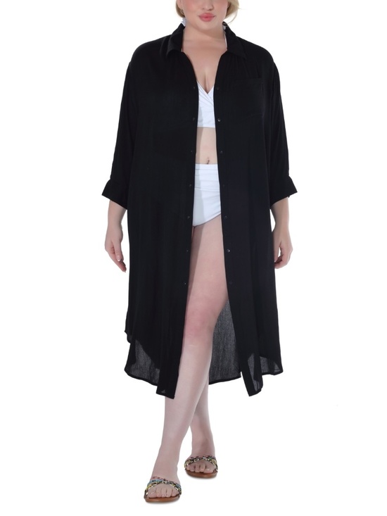Raviya Other - Raviya Plus Size Button-Down MIDI Cover-up Dress - Black